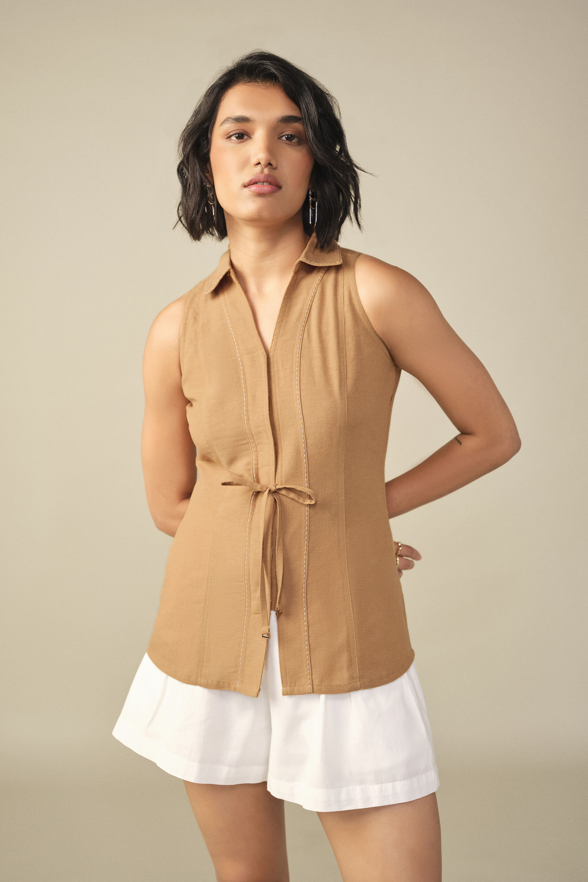 Front Tie-up Waistcoat in Beige